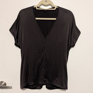 Eileen Fisher Brown V-Neck Short Sleeve Silk Blend Blouse Top Shirt Women Size S